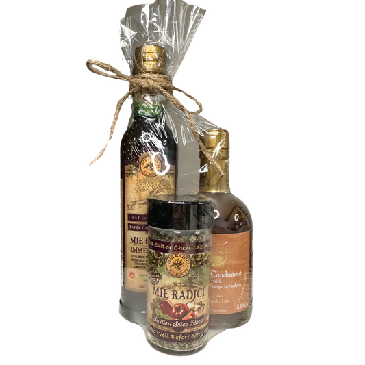 Gift Bundle - Cold Pressed Olive Oil, Aged White Balsamic Vinegar, Sicilian Blend